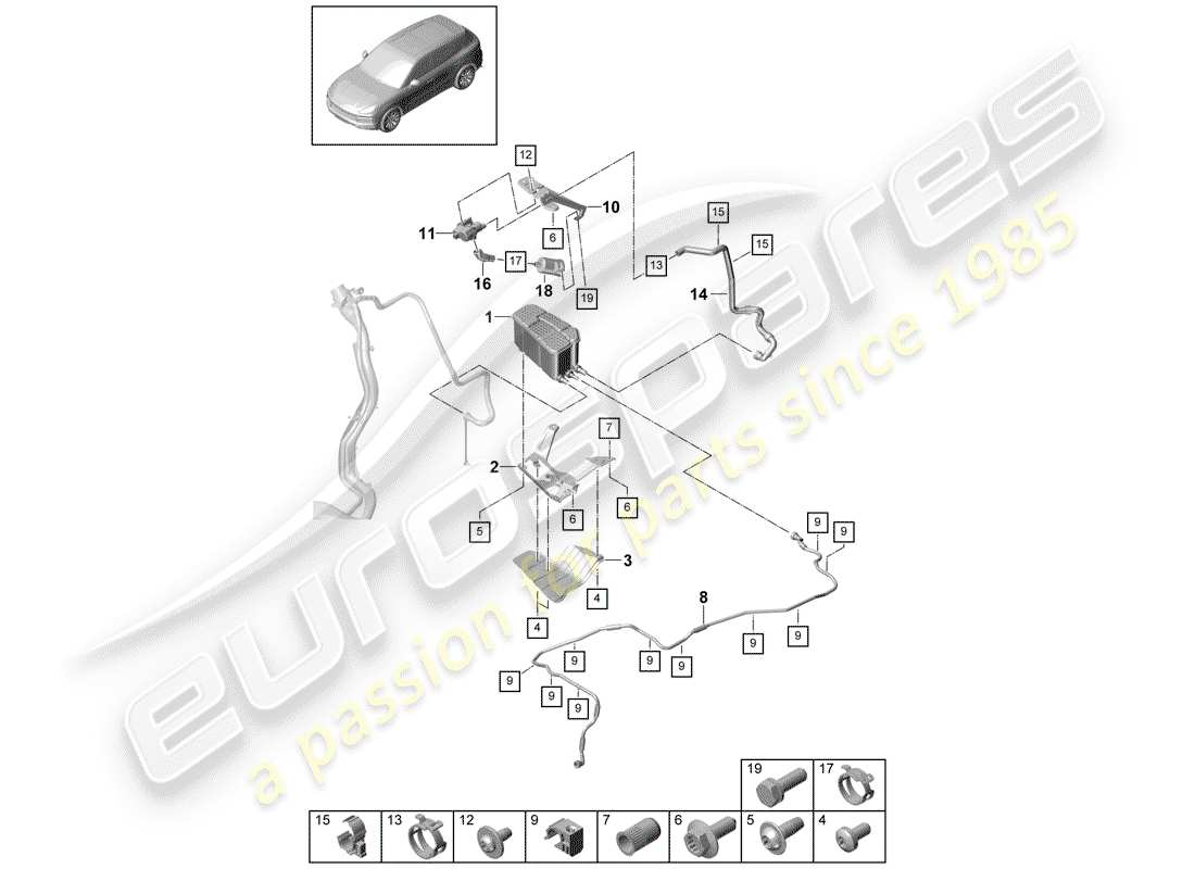 porsche 2018 (cayenne e3 9ya/9yb) evaporative emission canister part diagram