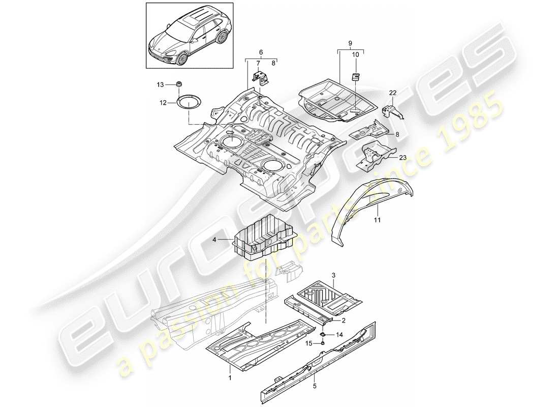 porsche 2018 (cayenne e2 92a) floor plates part diagram
