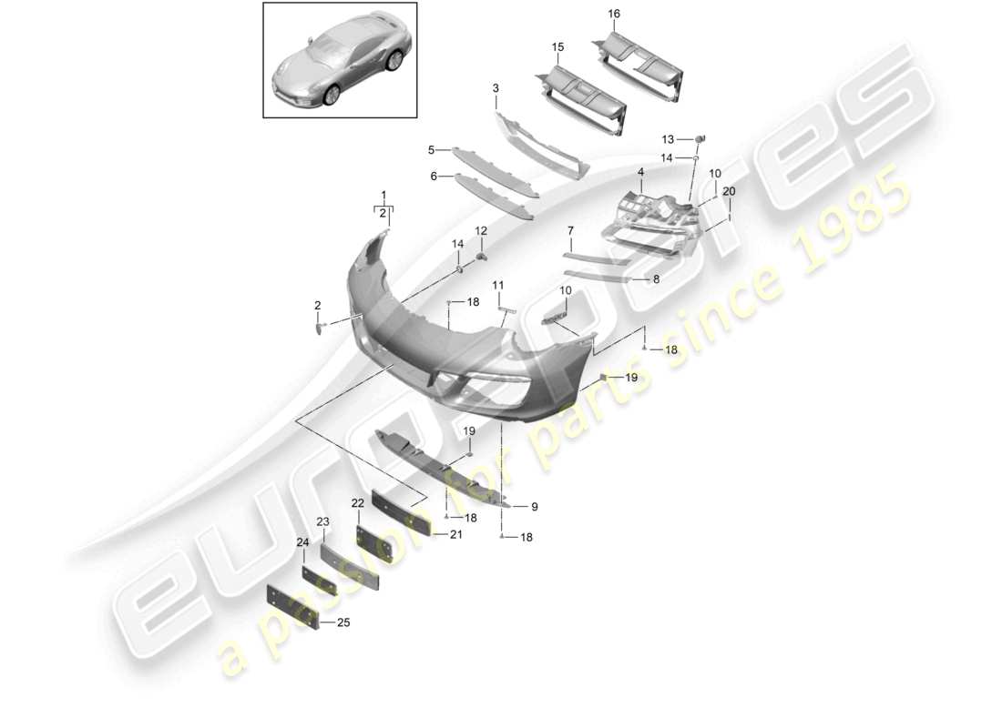 porsche 2017 (991-2 turbo) bumper front parts diagram
