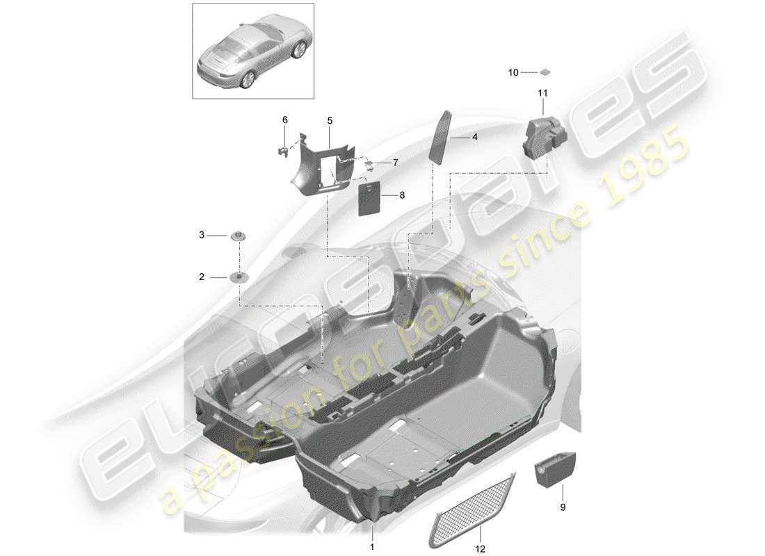 porsche 2014 (991-1) floor cover part diagram