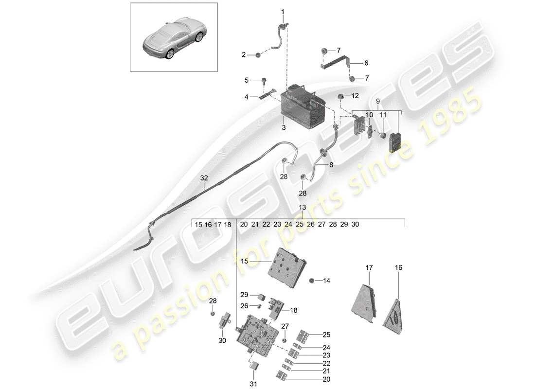 porsche cayman 981 (2014) battery part diagram