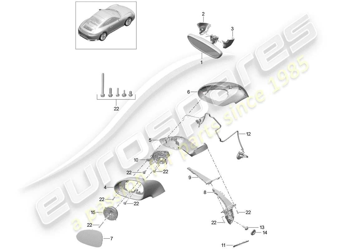 porsche 2019 (991-2) rear view mirror inner part diagram
