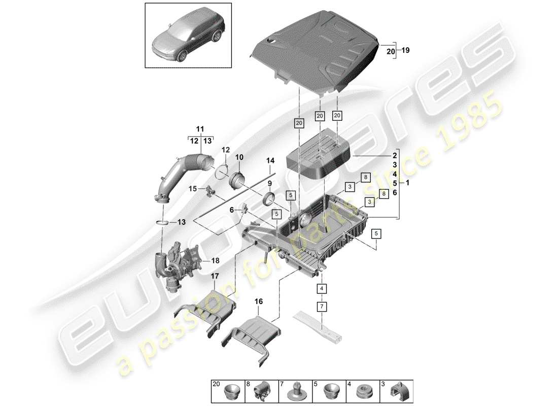 porsche 2019 (cayenne e3 9ya/9yb) air cleaner with connecting part diagram