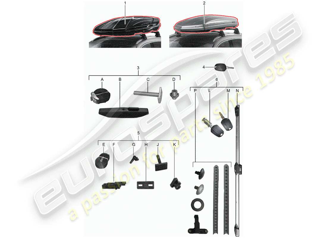 porsche tequipment panamera (2016) roof box part diagram