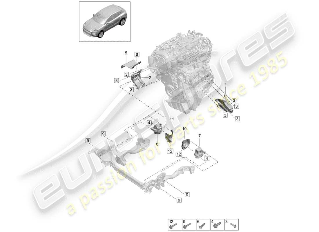 porsche 2019 (macan) engine lifting tackle part diagram