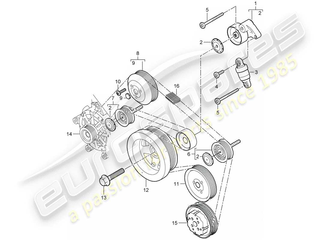 porsche cayenne (2007) belt tensioning damper part diagram