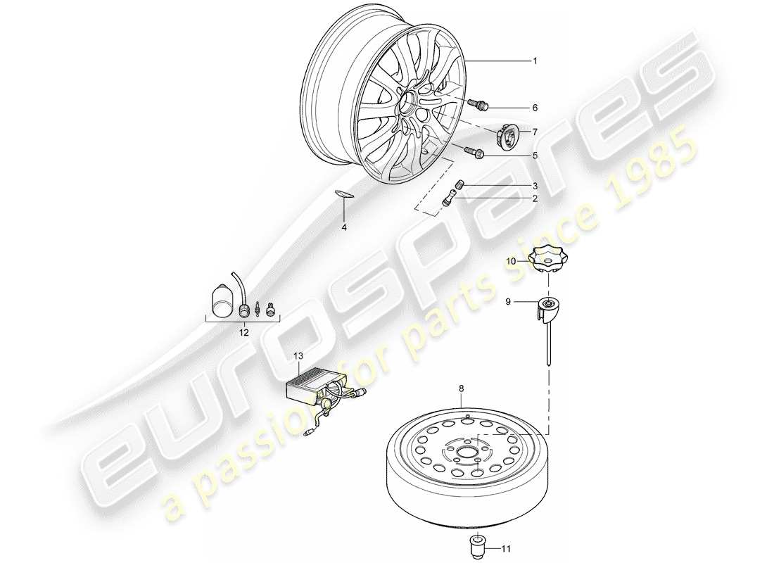 porsche cayenne (2003) alloy wheel part diagram