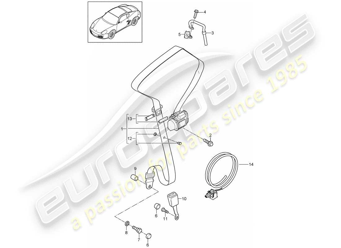 porsche 2011 (987 cayman) three-point seat belt part diagram