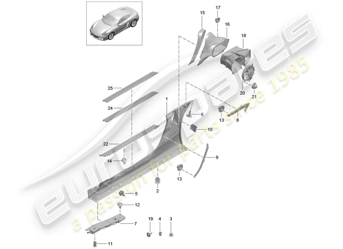 porsche 2015 (981 cayman) side member trim part diagram