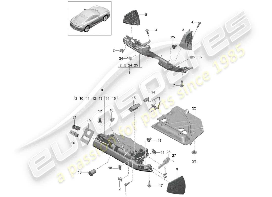 porsche 2015 (981 cayman) glove box part diagram