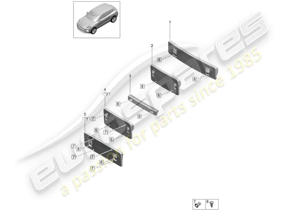 porsche 2020 (macan) license plate bracket part diagram