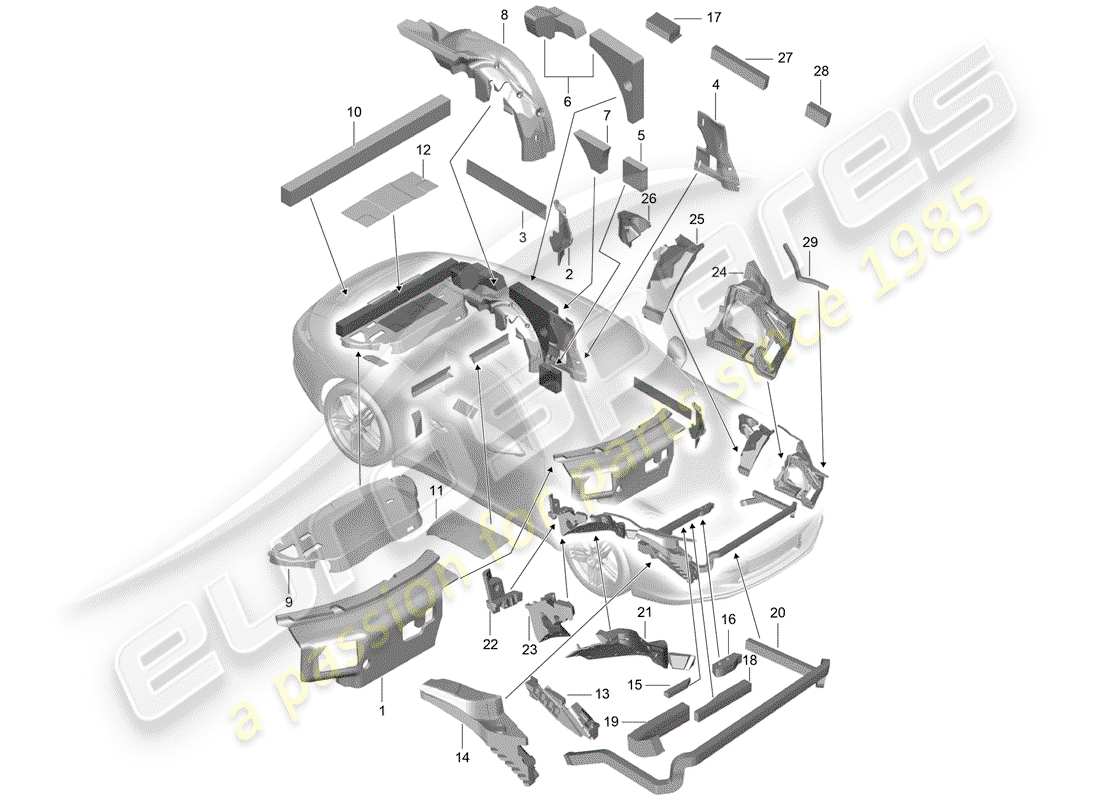 porsche 2019 (991-2) body shell part diagram