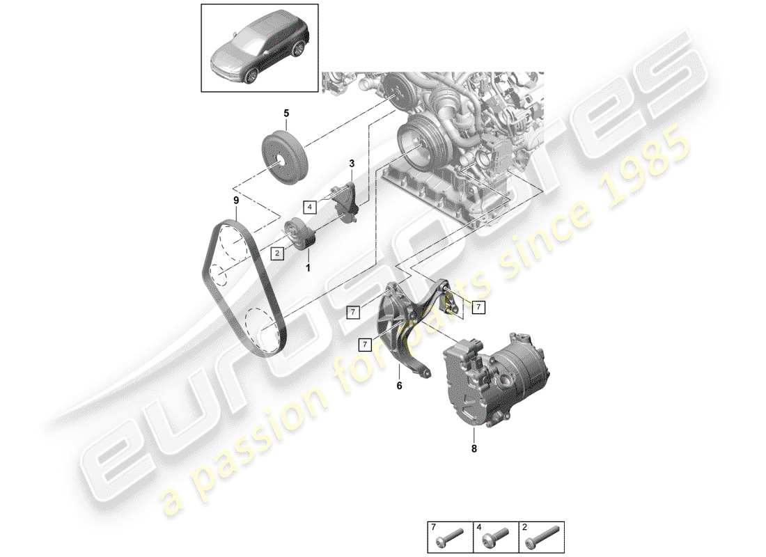 porsche 2018 (cayenne e3 9ya/9yb) v-ribbed belt part diagram