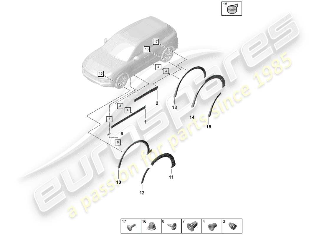 porsche 2018 (cayenne e3 9ya/9yb) wheel arch cover part diagram
