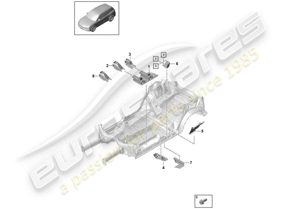 porsche cayenne e3 (2018) floor plates parts diagram