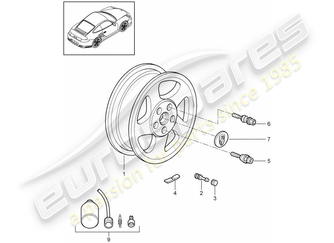porsche 911 t/gt2rs (2012) wheels part diagram