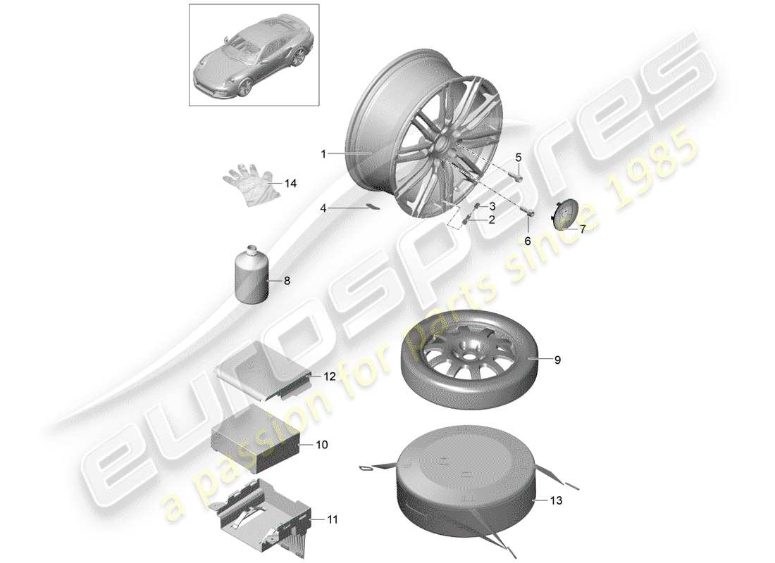 porsche 2020 (991-2 turbo) alloy wheel part diagram