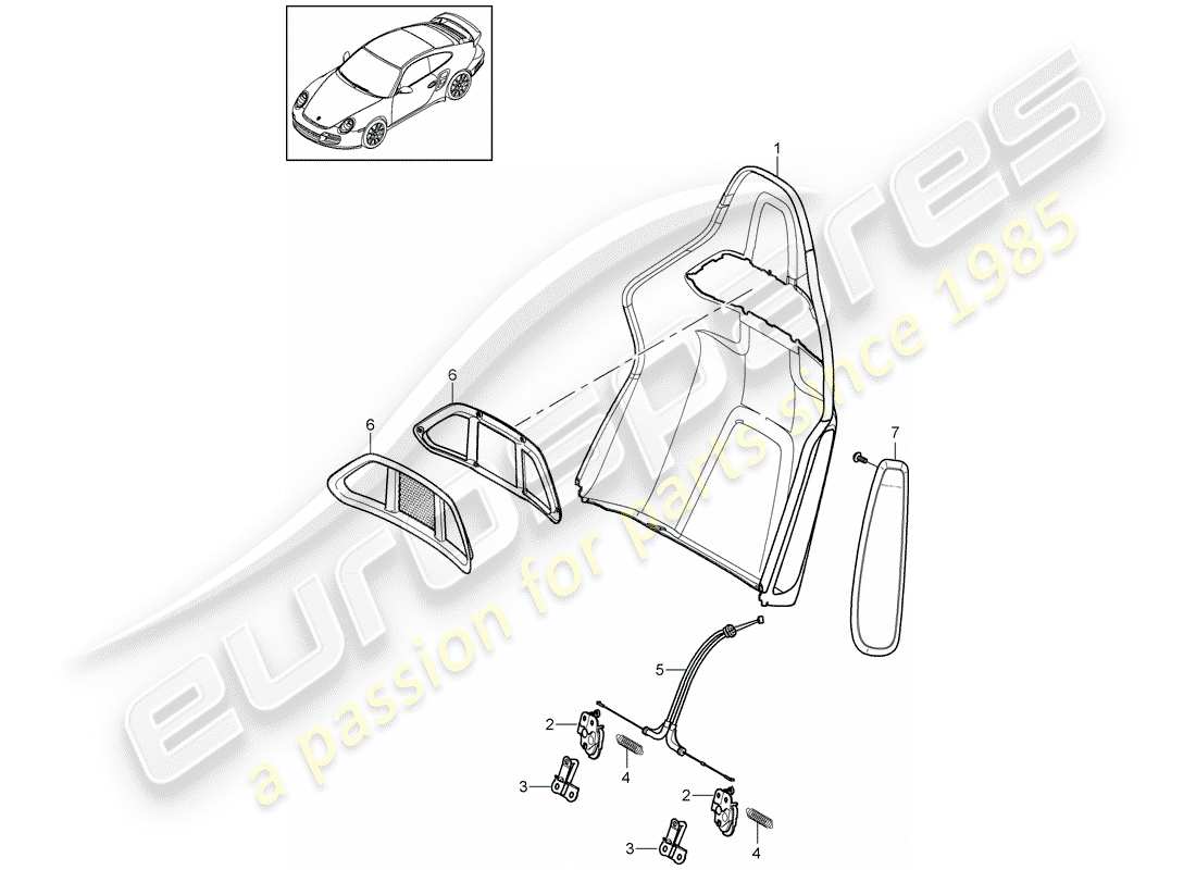 porsche 911 t/gt2rs (2012) backrest shell part diagram