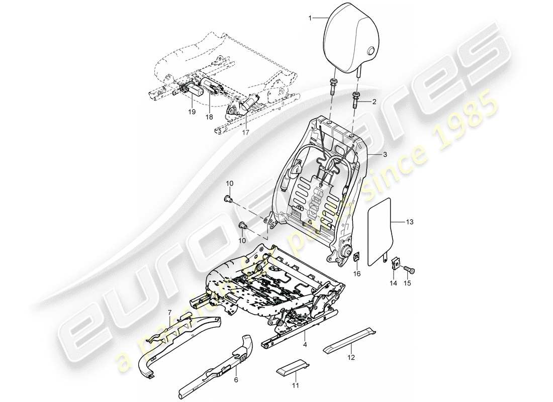 porsche 2007 (cayenne e1 9pa) backrest frame part diagram