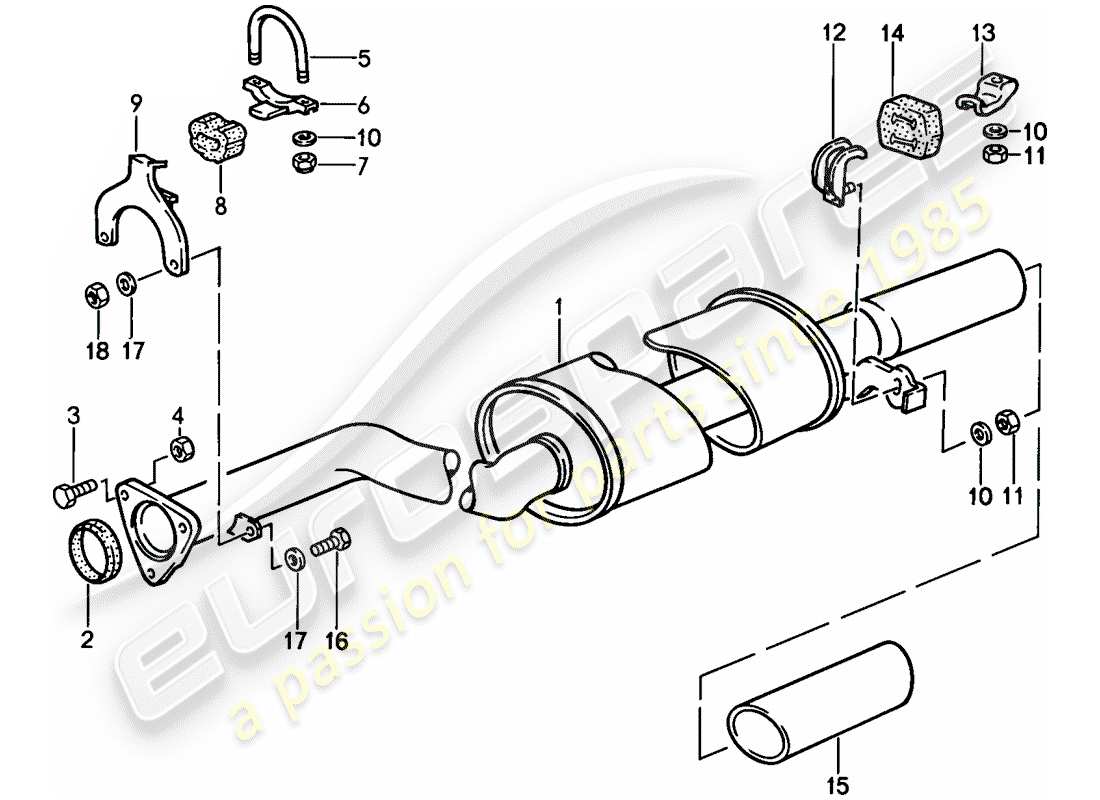 porsche 1986 (944) exhaust system - exhaust silencer, rear part diagram