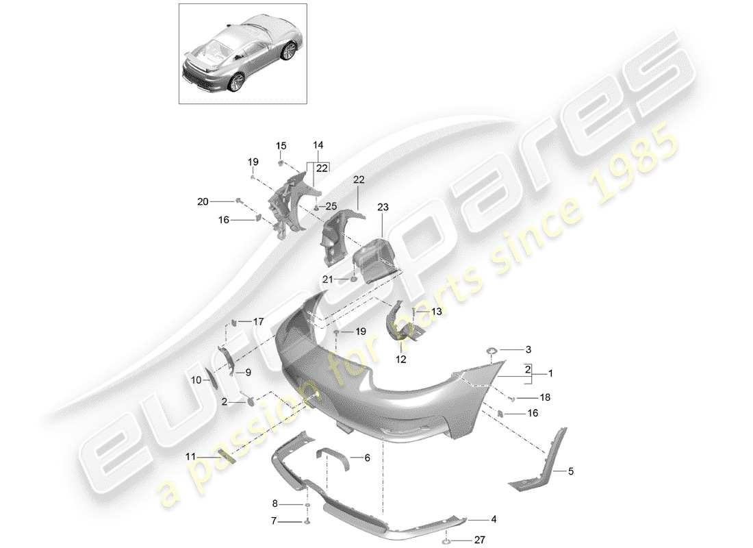 porsche 2016 (991-1 r/gt3/rs) bumper part diagram