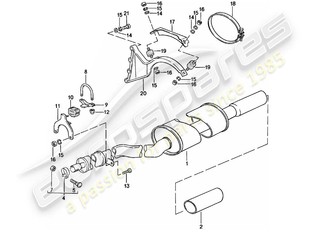 porsche 1981 (924) exhaust system - exhaust silencer, rear part diagram