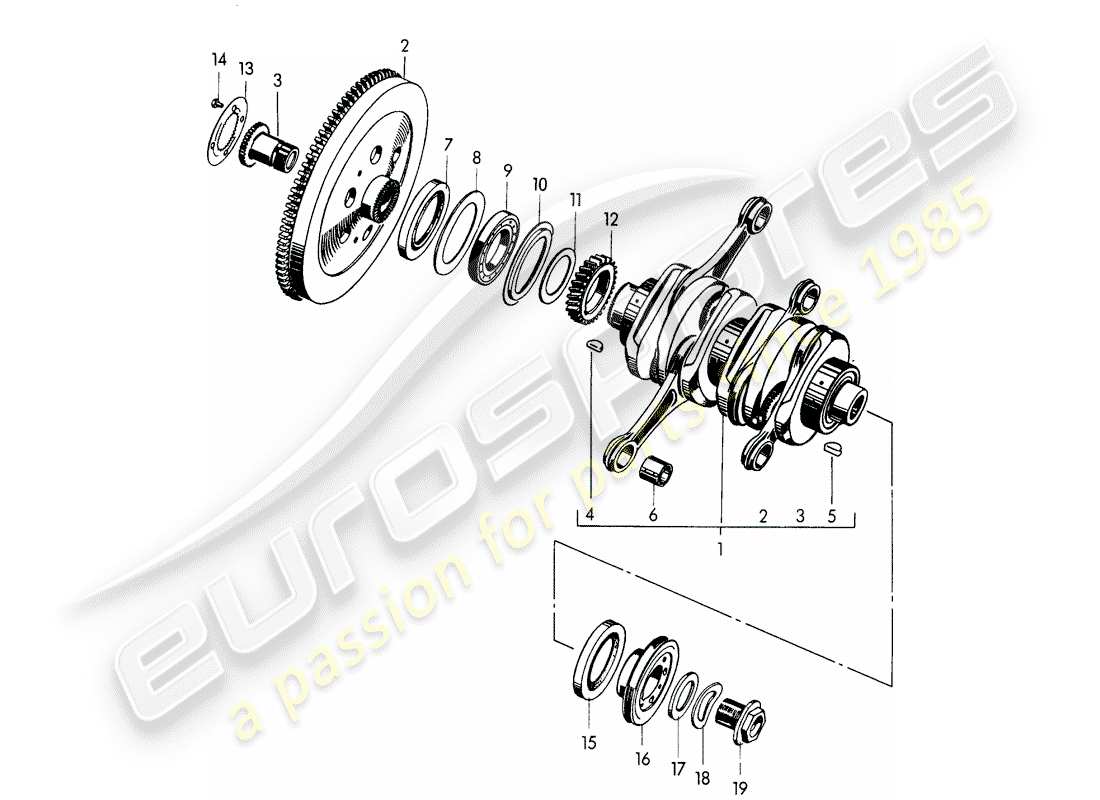 porsche 1952 (356/356a) crankshaft - m 90 501 >> 91 000 part diagram