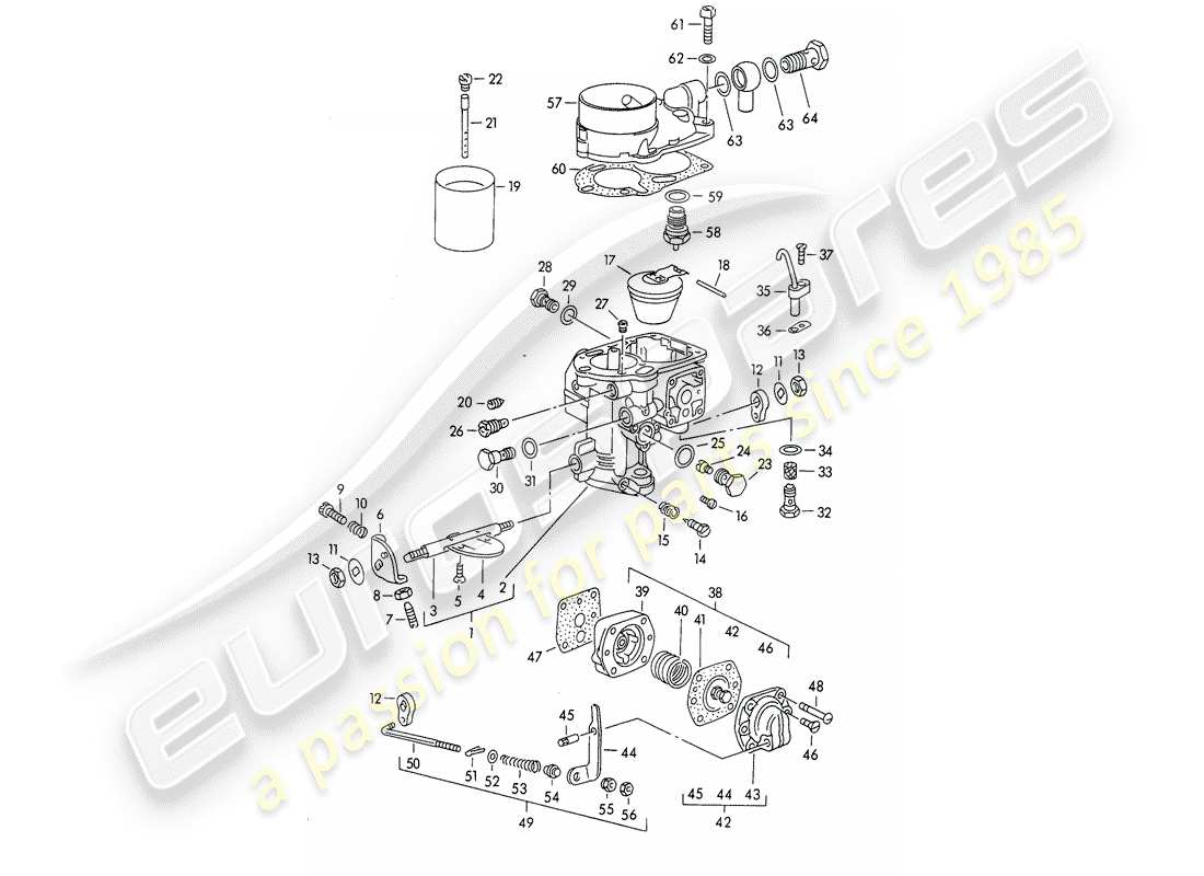 porsche 1955 (356/356a) single parts - for - carburetor - solex 32 pbic part diagram