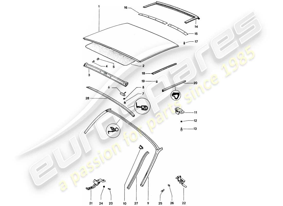 porsche 914 (1973) roof part diagram