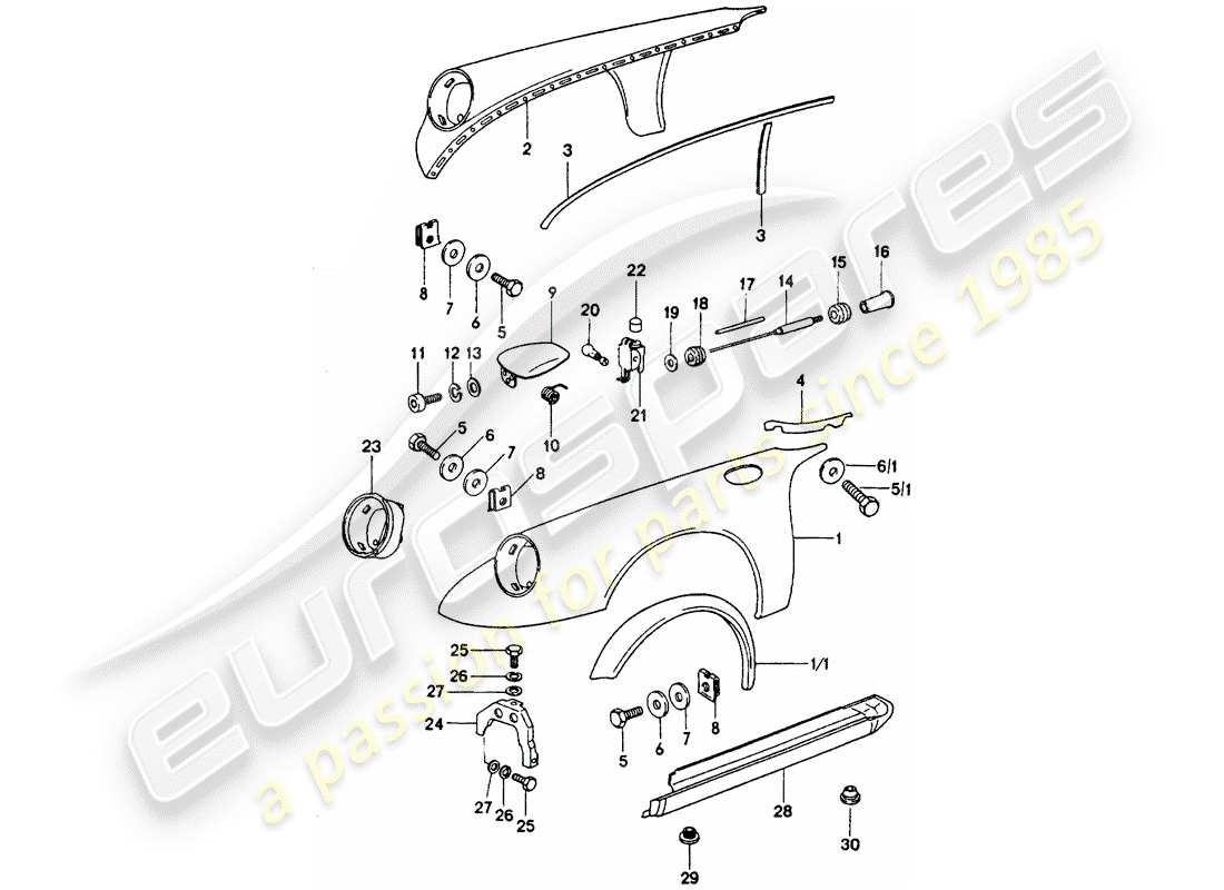 porsche 1975 (911 turbo) exterior panelling part diagram