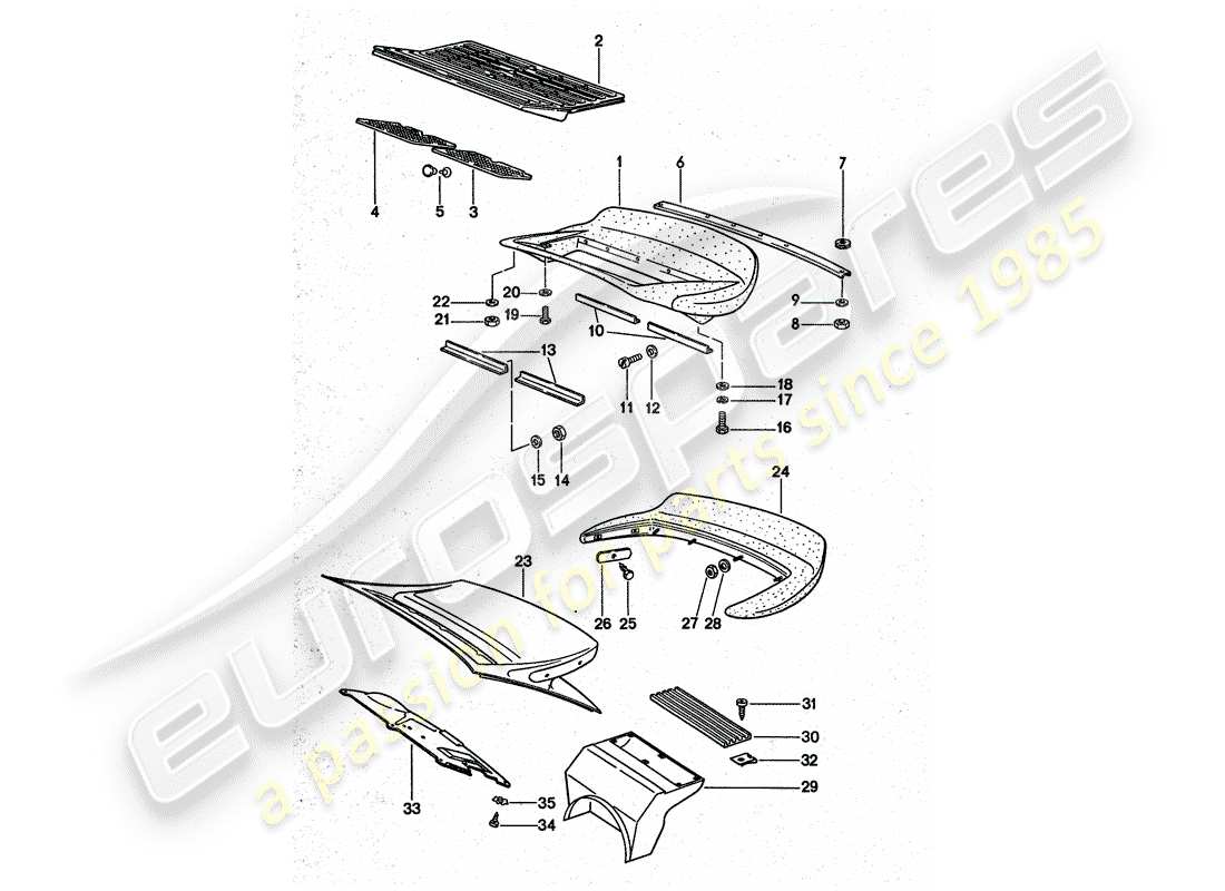 porsche 1975 (911 turbo) rear spoiler part diagram