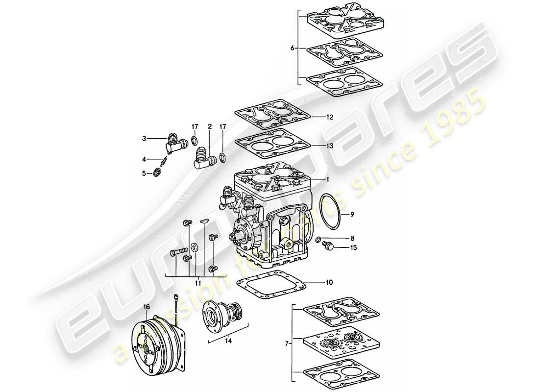 porsche 1979 (911) supplier - york - compressor parts diagram