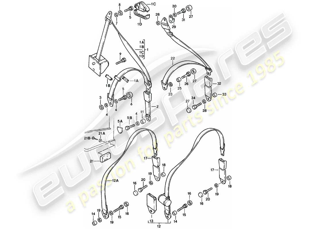 porsche 1980 (924) seat belt part diagram
