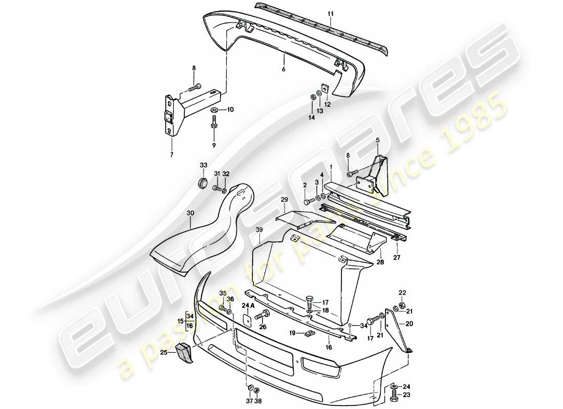 porsche 924 (1980) bumper - spoiler - air duct part diagram