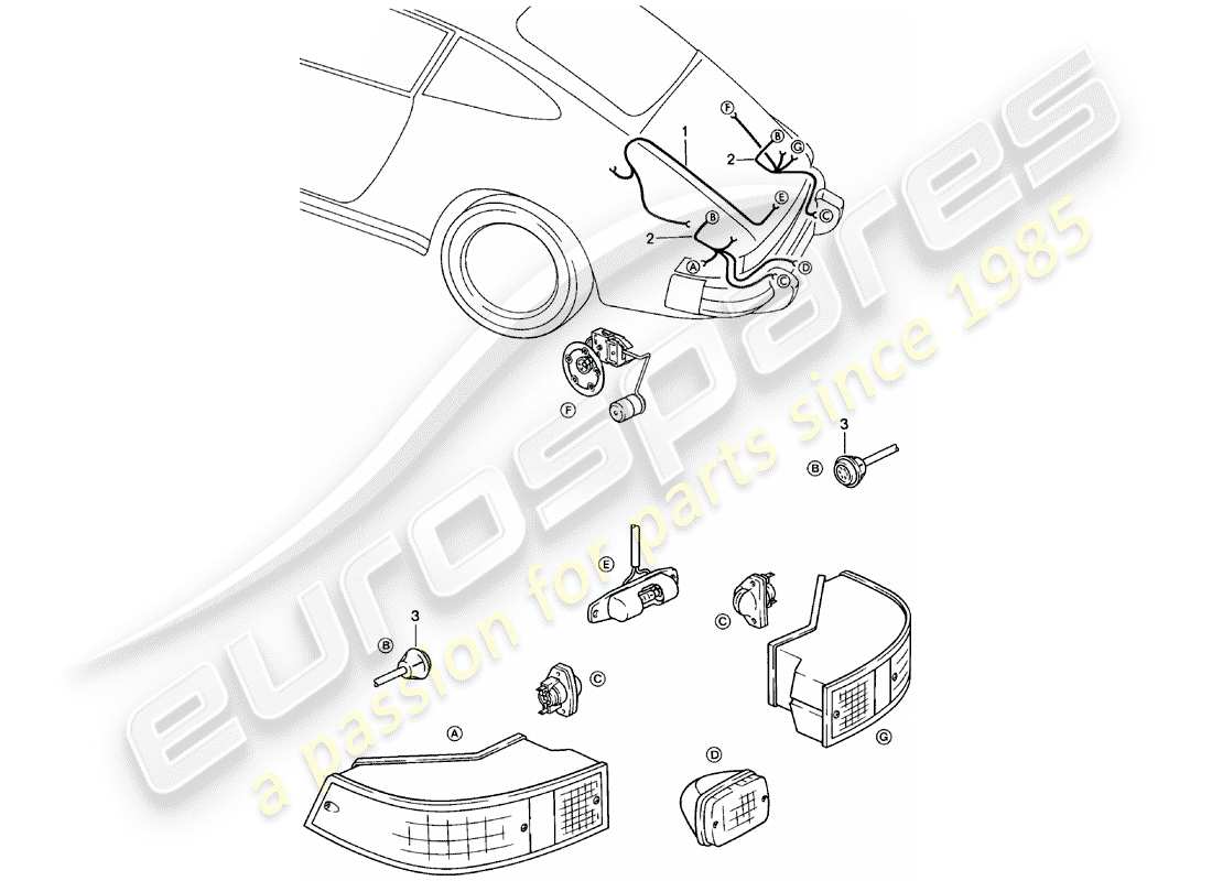 porsche 1979 (911) wiring harnesses - rear end parts diagram