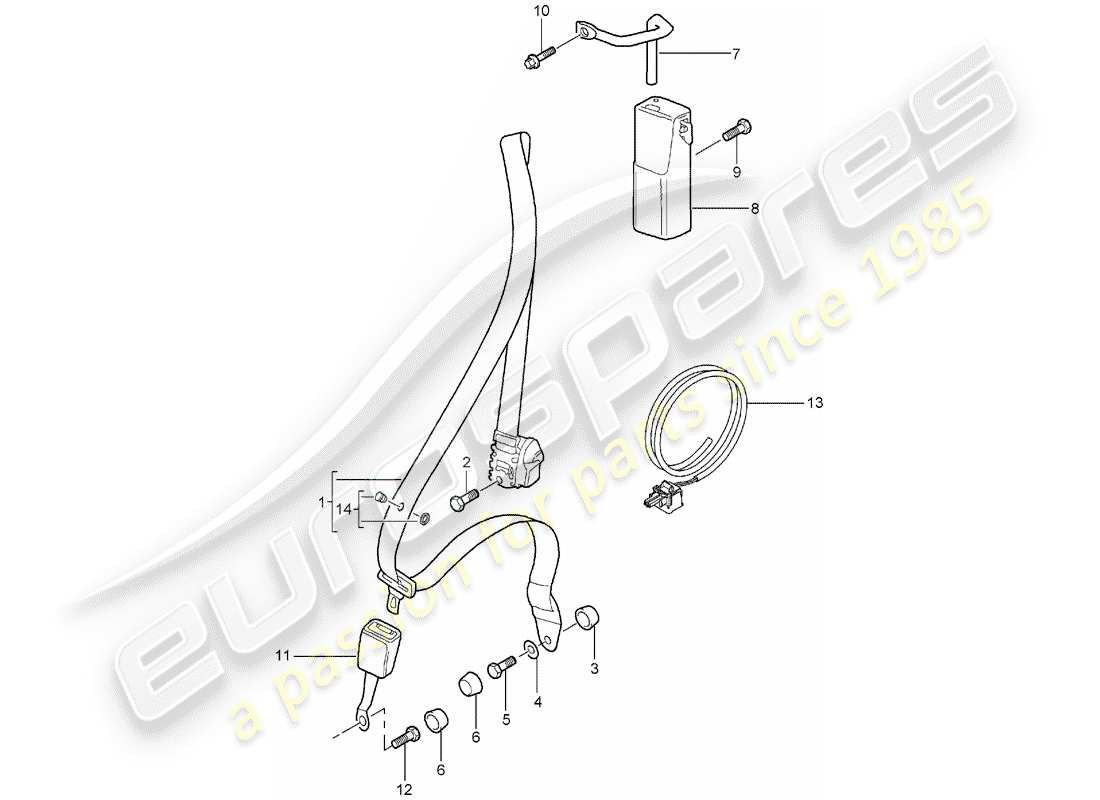 porsche 2005 (997-1) seat belt part diagram