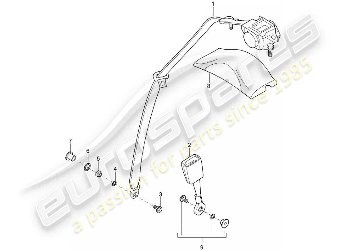 porsche 2004 (carrera gt) seat belt - 3-point automat. seat belt part diagram