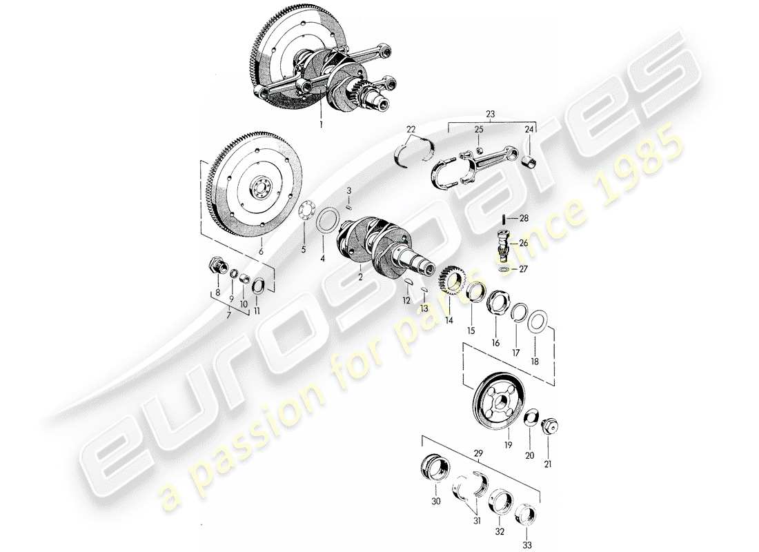 porsche 1955 (356/356a) crankshaft - m 22 001 >> - m 50 101 >> - m 33 901 >> - m 41 001 >> - m 60 001 >> - m 80 001 >> part diagram