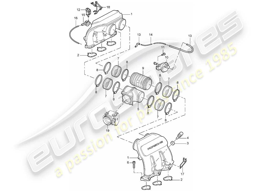 porsche 2007 (997-1) intake air distributor part diagram