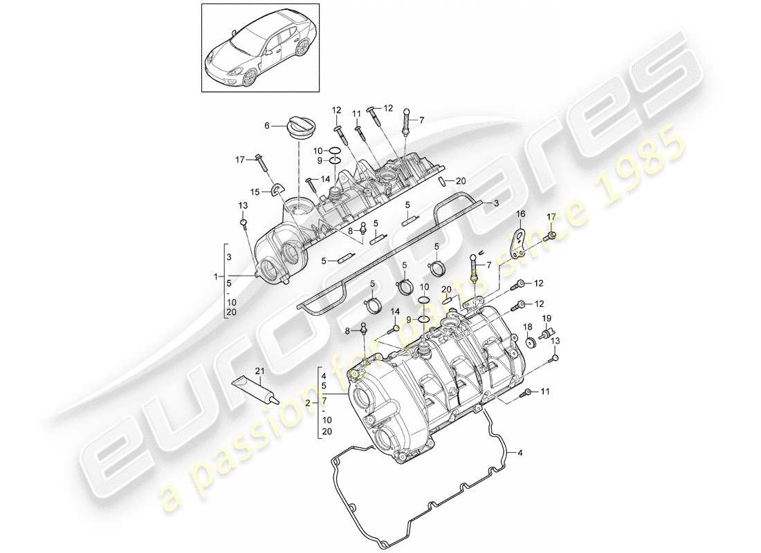 porsche panamera 970 (2016) valve cover part diagram