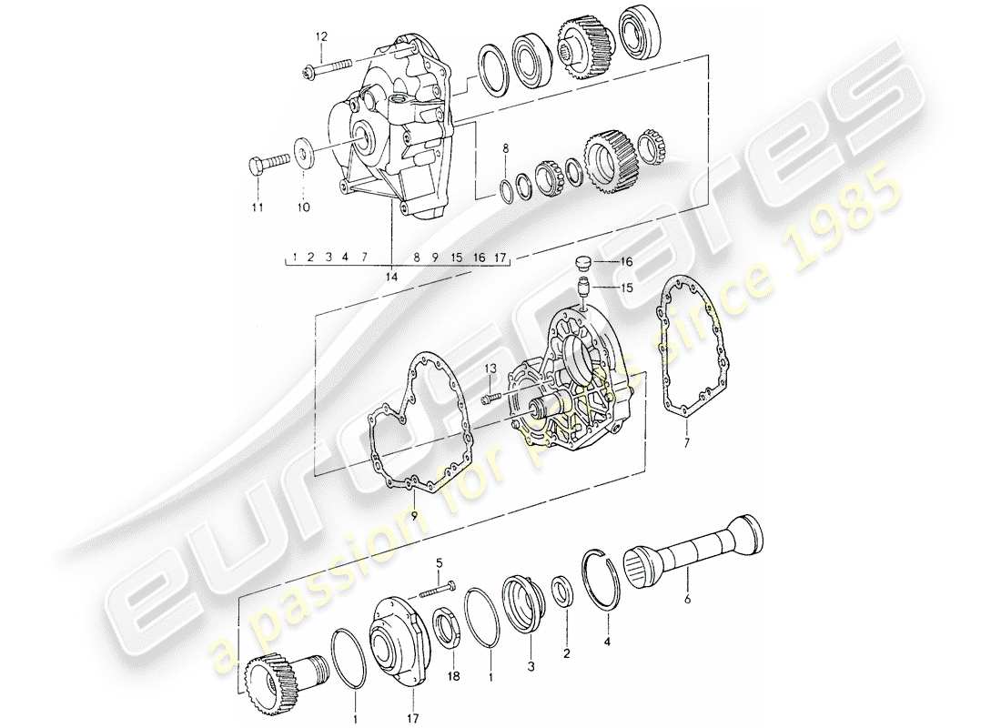 porsche 1990 (964) tiptronic - spur gears - intermediate plate part diagram