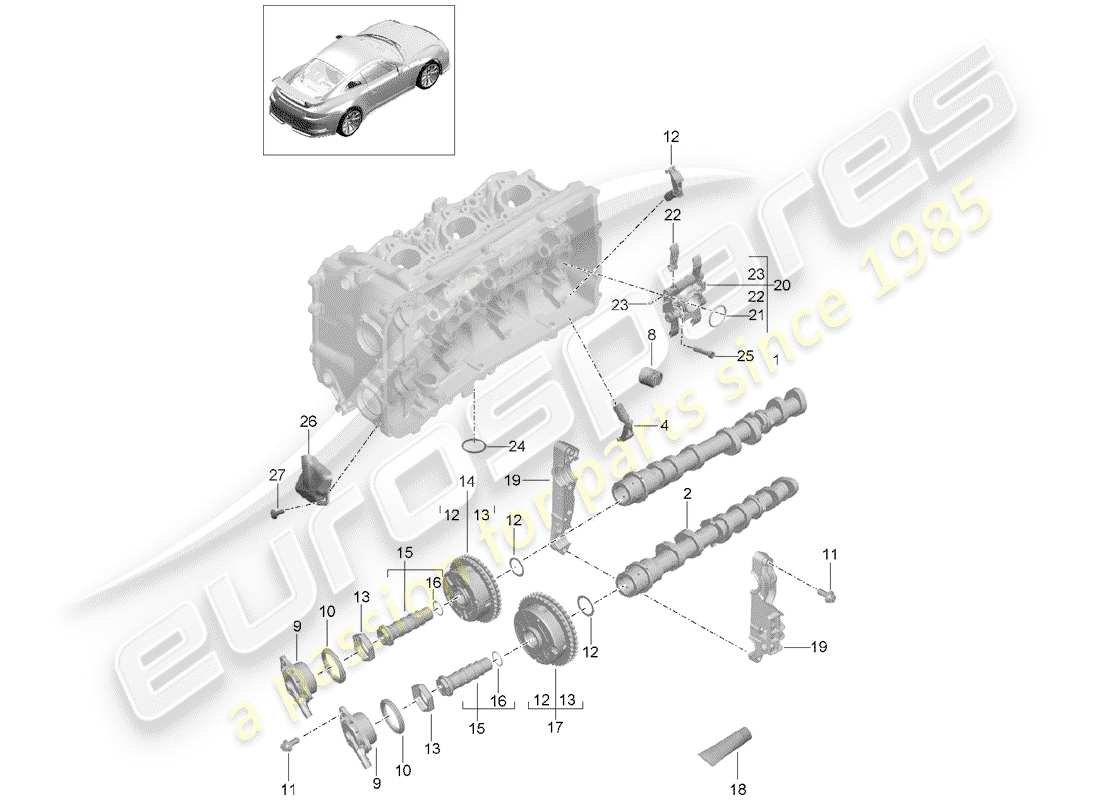 porsche 2019 (991-2 r/gt3/rs) camshaft part diagram