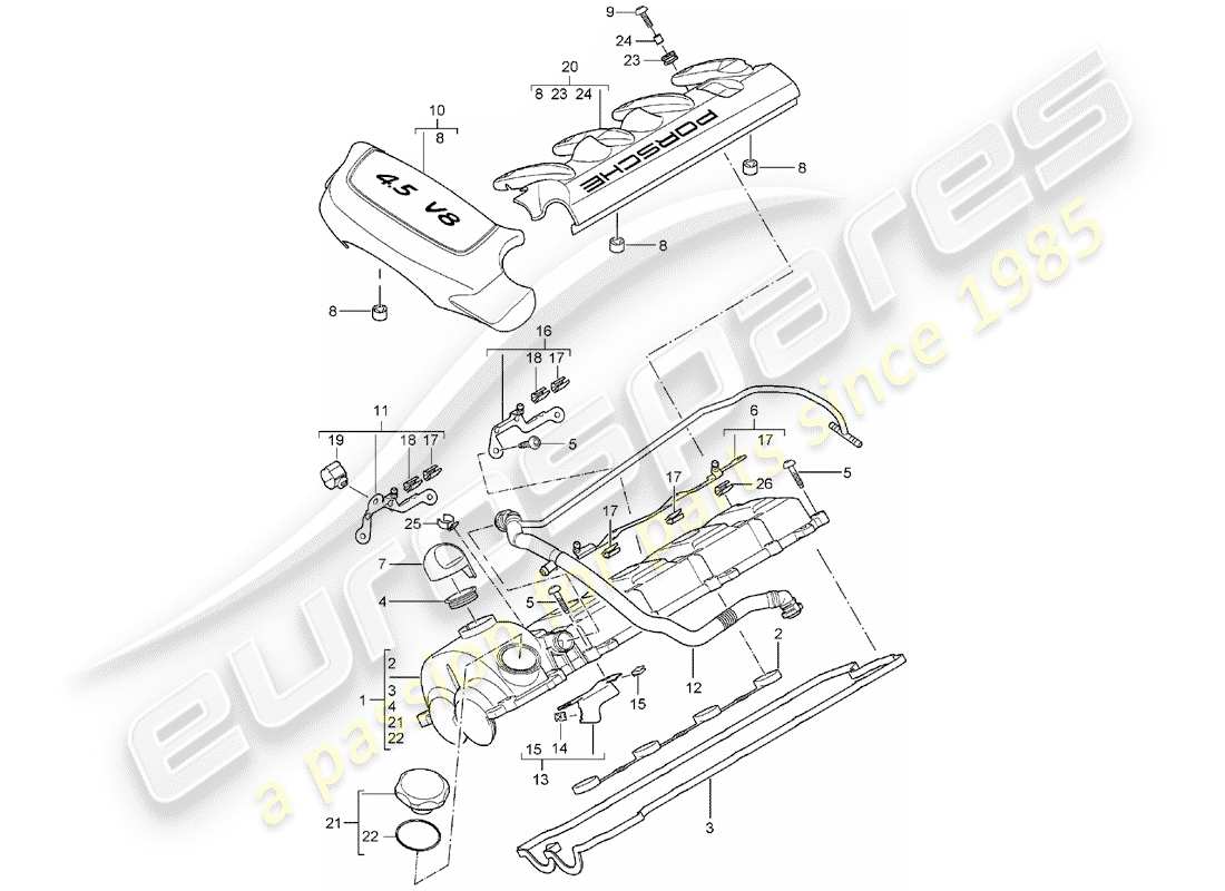 porsche 2003 (cayenne e1 9pa) valve cover part diagram