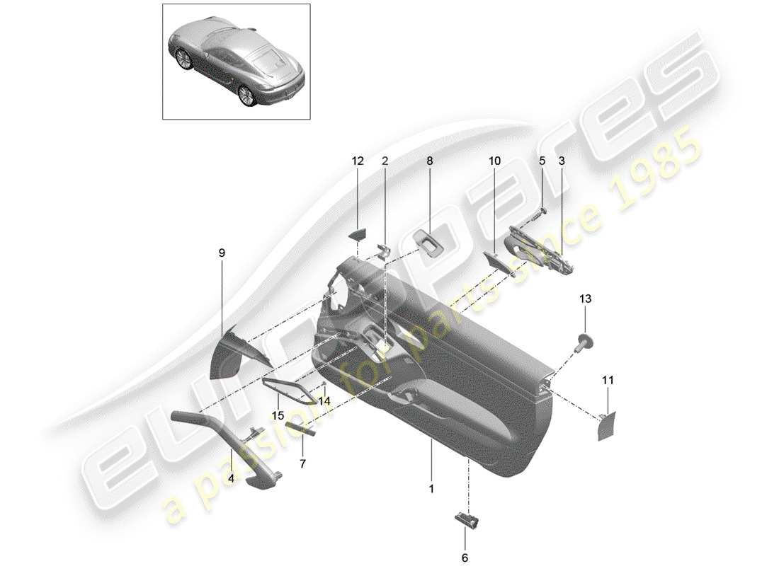 porsche 2015 (981 cayman) door panel part diagram