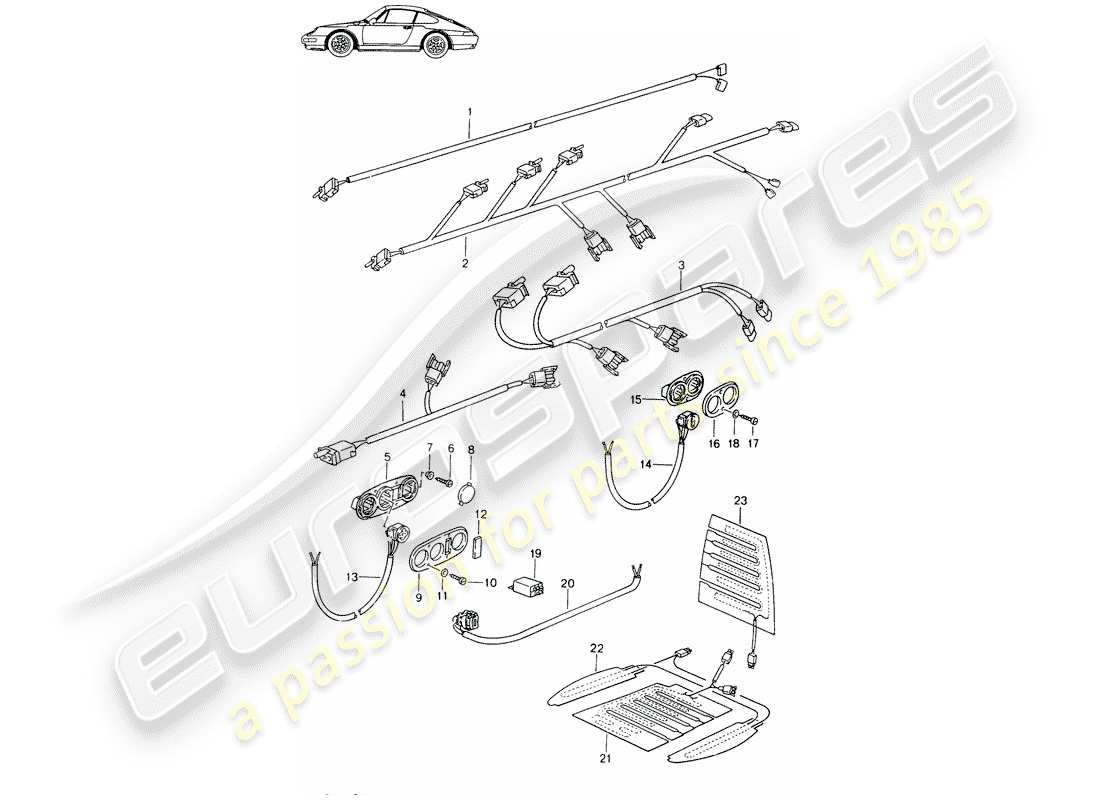 porsche seat 944/968/911/928 (1994) wiring harnesses - switch - seat heater - front seat - d - mj 1994>> - mj 1998 parts diagram