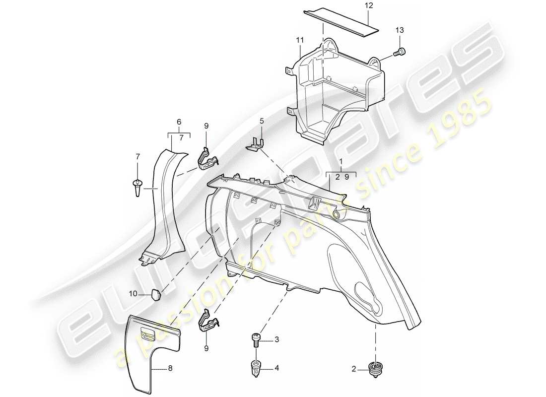 porsche 2004 (cayenne e1 9pa) side trim panel part diagram