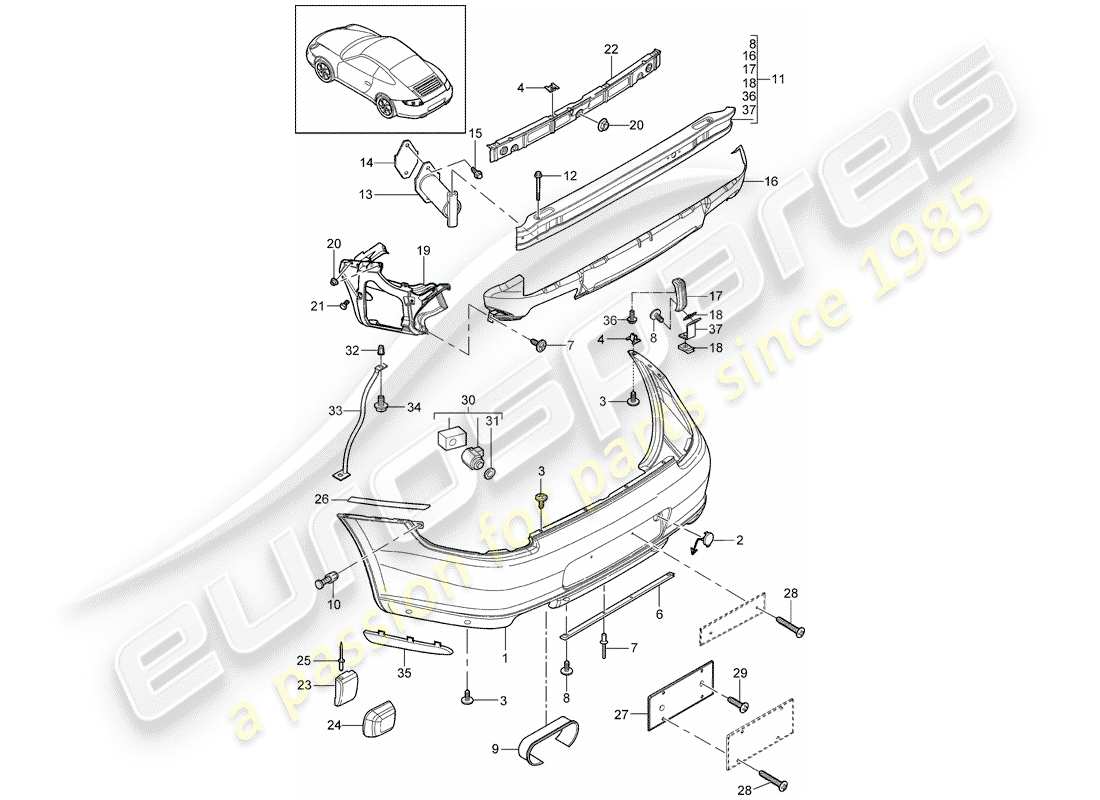 porsche 997 gen. 2 (2011) bumper parts diagram
