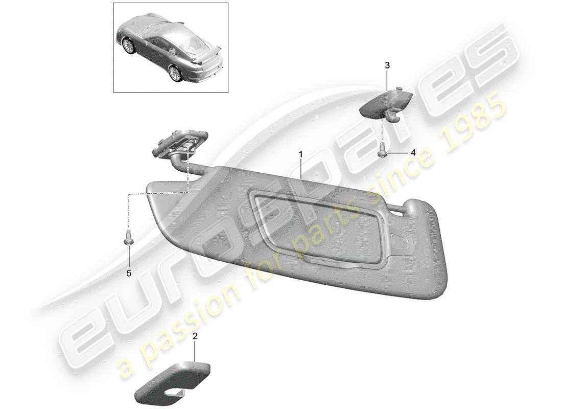 porsche 2016 (991-1 r/gt3/rs) sun vizors part diagram