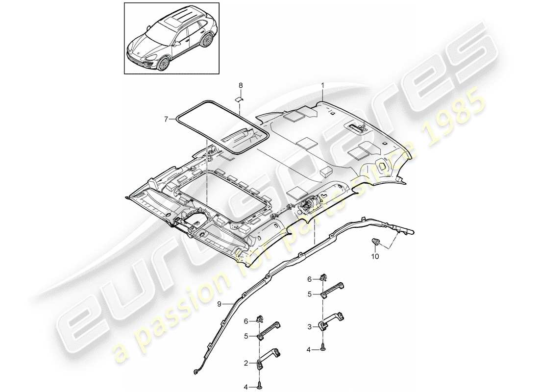 porsche cayenne e2 (2013) roof trim panel part diagram