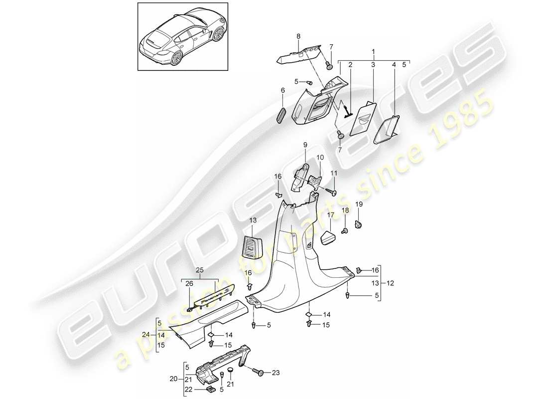 porsche panamera 970 (2014) lining part diagram